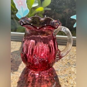 Vintage Pilgrim Hand Blown Glass Mini Cranberry Pitcher